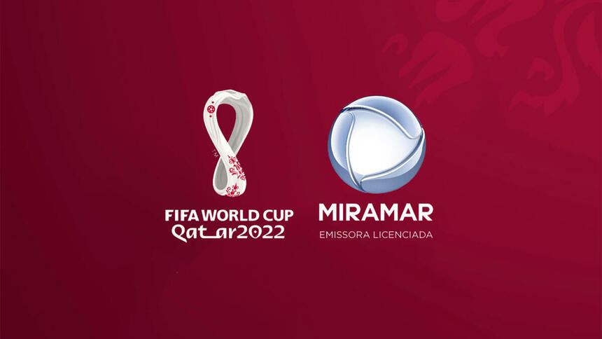 Logo da Copa do Mundo de 2022 e da TV Miramar lado a lado