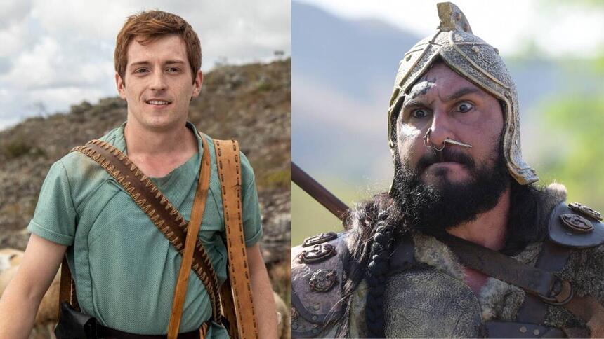 Montagem com Gabriel Vivan (Davi) e Golias (Alexandre Tigano) na série Reis