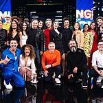 Elenco de Pantanal e Travessia na gravação do Domingão com Huck, da TV Globo