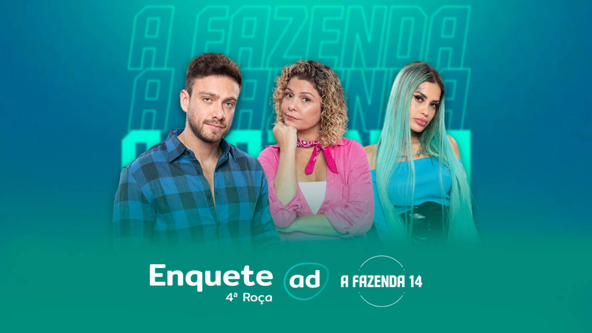 Arte da Enquete de A Fazenda 14 com Vini Buttel, Bárbara Borges e Tati Zaqui na quarta Roça