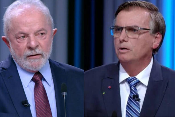 Lula e Bolsonaro em uma montagem, em trechos do debate de 1º turno na TV Globo