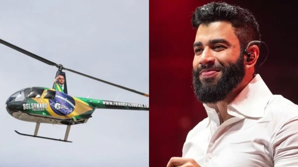 Montagem com Helicóptero de Gusttavo Lima adesivado com o Presidente Jair Bolsonaro