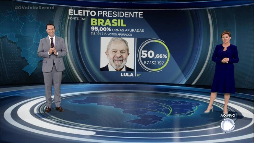 Telão da Record TV mostra Lula eleito presidente do Brasil nas eleições 2022