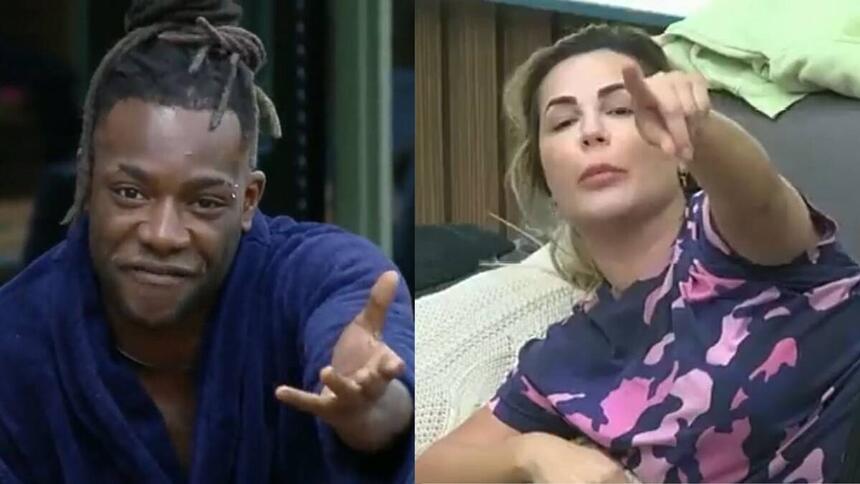 Pelé de frente para Deolane que está com o dedo apontado.