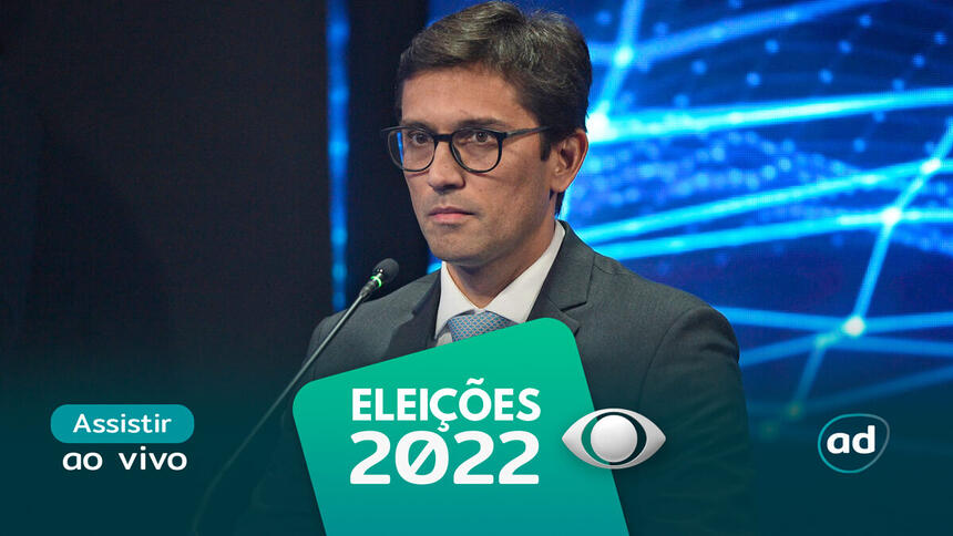 Rodolfo Schneider na arte de divulgação do "Assistir ao vivo" da Band nas Eleições 2022