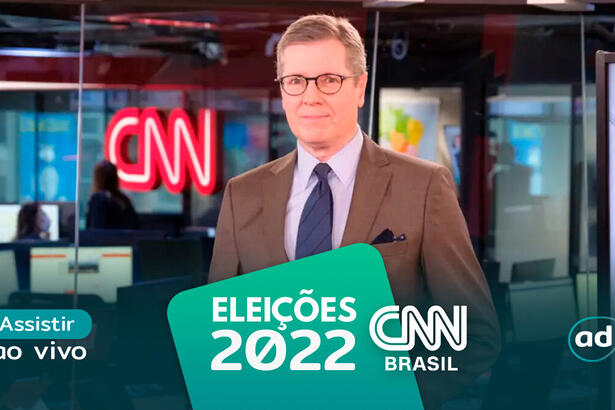 Rodolfo Schneider na arte de divulgação do "Assistir ao vivo" da CNN Brasil nas Eleições 2022