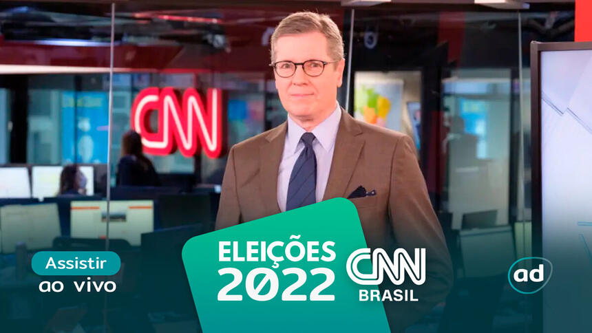 Rodolfo Schneider na arte de divulgação do "Assistir ao vivo" da CNN Brasil nas Eleições 2022