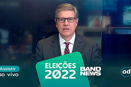 Felipe Vieira na arte de divulgação do "Assistir ao vivo" da BandNews TV nas Eleições 2022