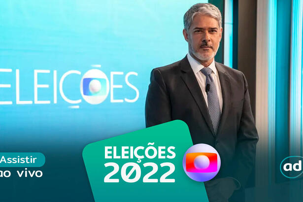 William Bonner na arte de divulgação do "Assistir ao vivo" da TV Globo nas Eleições 2022