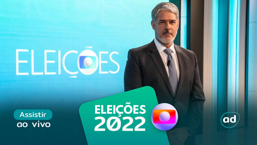 William Bonner na arte de divulgação do "Assistir ao vivo" da TV Globo nas Eleições 2022