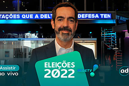 Mauro Tagliaferri na arte de divulgação do "Assistir ao vivo" da RedeTV! nas Eleições 2022