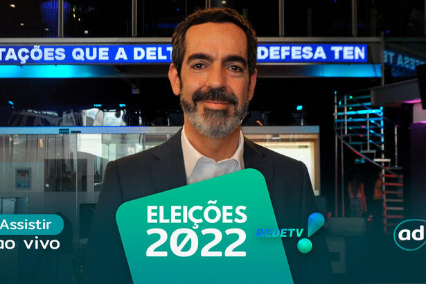 Mauro Tagliaferri na arte de divulgação do "Assistir ao vivo" da RedeTV! nas Eleições 2022