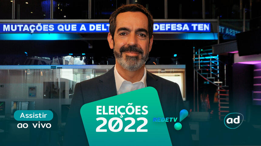 Mauro Tagliaferri na arte de divulgação do "Assistir ao vivo" da RedeTV! nas Eleições 2022