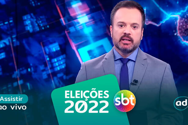 Marcelo Torres na arte de divulgação do "Assistir ao vivo" do SBT nas Eleições 2022