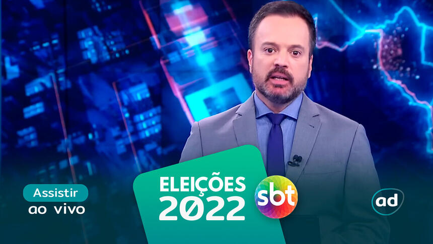 Marcelo Torres na arte de divulgação do "Assistir ao vivo" do SBT nas Eleições 2022