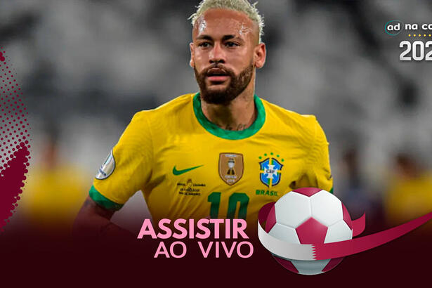 Jogador Neymar,, com a camisa da Seleção Brasileira/Brasil,, na arte onde assistir ao jogo Brasil x Sérvia