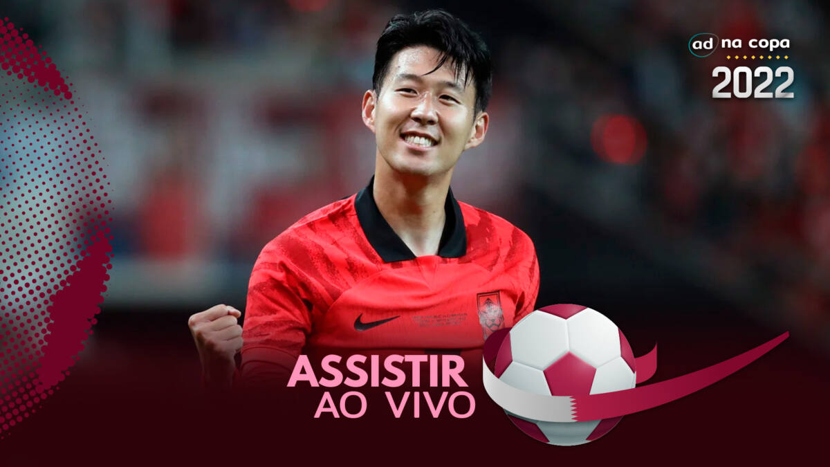 Jogador Son Heung-min, com a camisa da Coreia do Sul, na arte onde assistir ao jogo Coreia do Sul x Gana