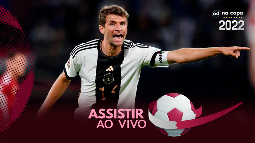 Jogador Thomas Müller, com a camisa da Alemanha, na arte de onde assistir Costa Rica x Alemanha