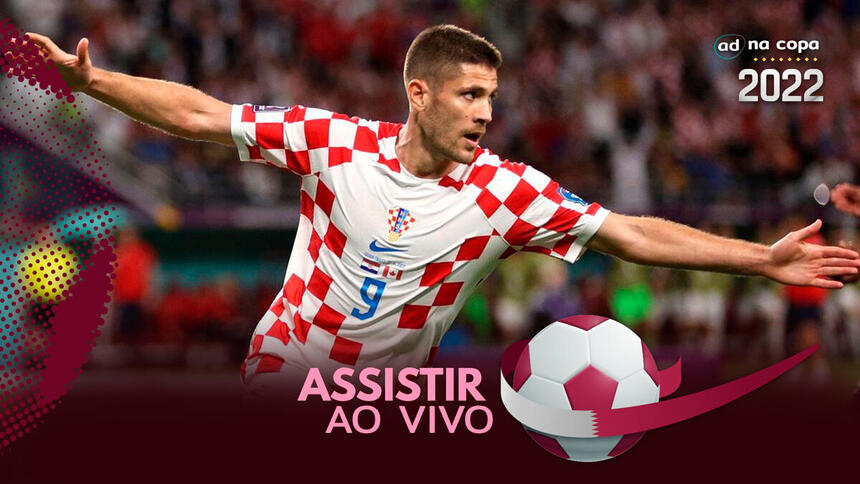 Jogador Kramaric, com a camisa da Croácia, na arte de onde assistir ao jogo Croácia x Bélgica