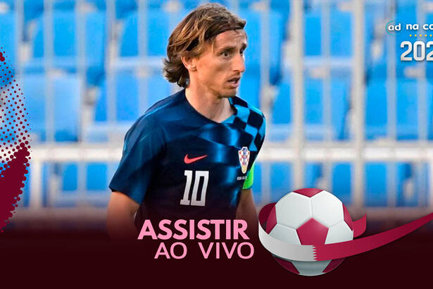 Jogador Modric, com a camisa da Croácia, na arte onde assistir ao jogo Croácia x Canadá