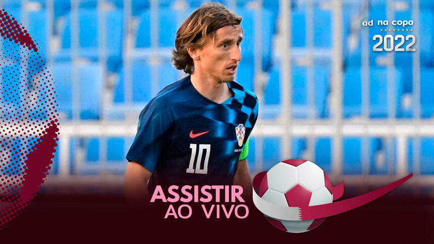 Jogador Modric, com a camisa da Croácia, na arte onde assistir ao jogo Croácia x Canadá