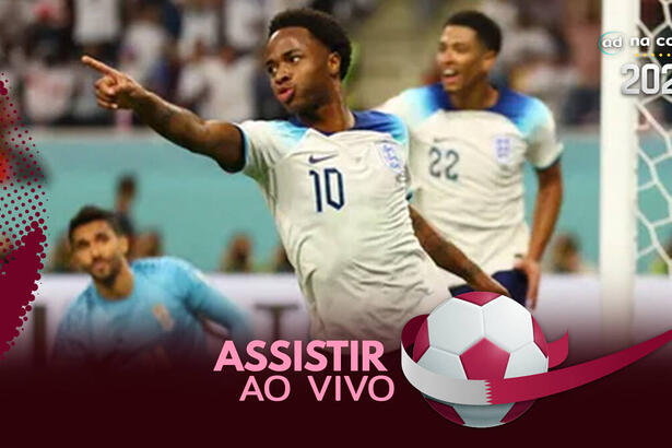 Jogador Sterling, com a camisa da Inglaterra, na arte onde assistir ao jogo Inglaterra x Estados Unidos