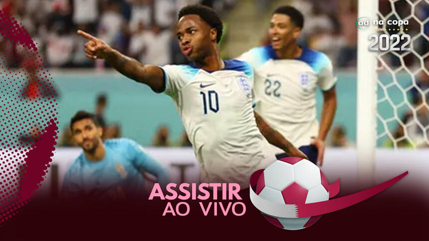 Jogador Sterling, com a camisa da Inglaterra, na arte onde assistir ao jogo Inglaterra x Estados Unidos