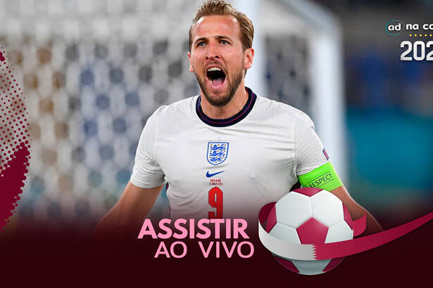 Jogador Harry Kane, com a camisa do Ingalterra, na arte onde assistir ao jogo Inglaterra x Irã