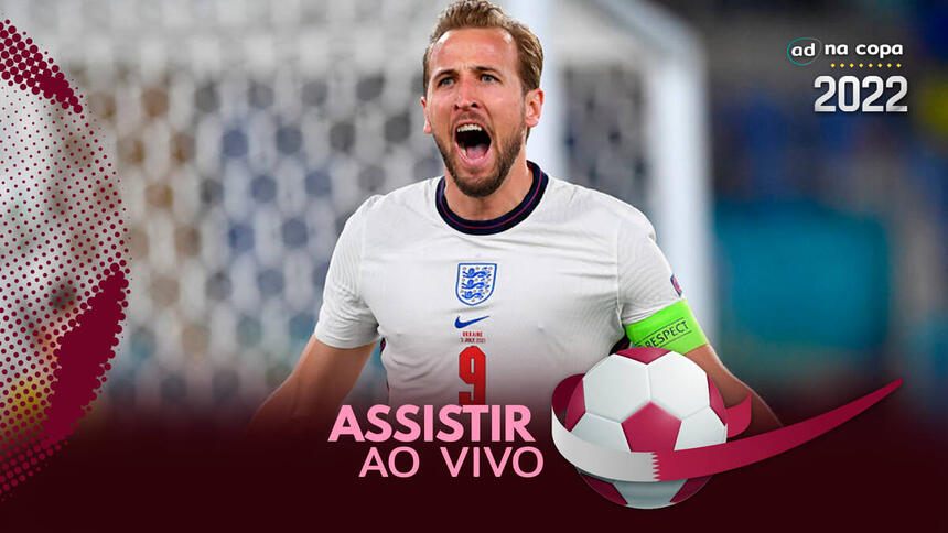 Jogador Harry Kane, com a camisa do Ingalterra, na arte onde assistir ao jogo Inglaterra x Irã