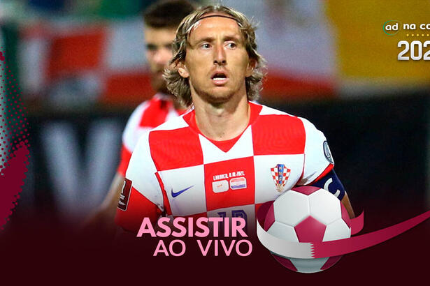 Jogador Luka Modric, com a camisa da Croácia, na arte onde assistir ao jogo Marrocos x Croácia