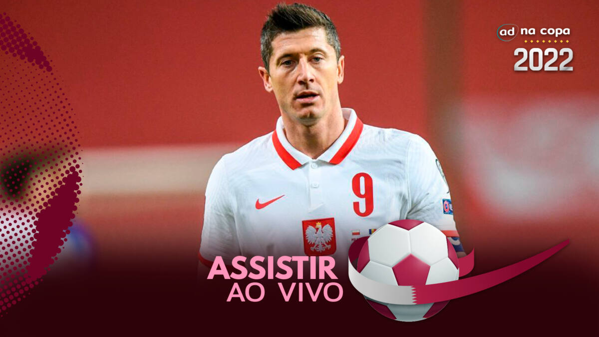 Jogador Lewandowski, com a camisa da Polônia, na arte onde assistir ao jogo México x Polônia