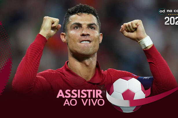 Jogador Cristiano Ronaldo, com a camisa de Portugal,, na arte onde assistir ao jogo Portugal x Gana