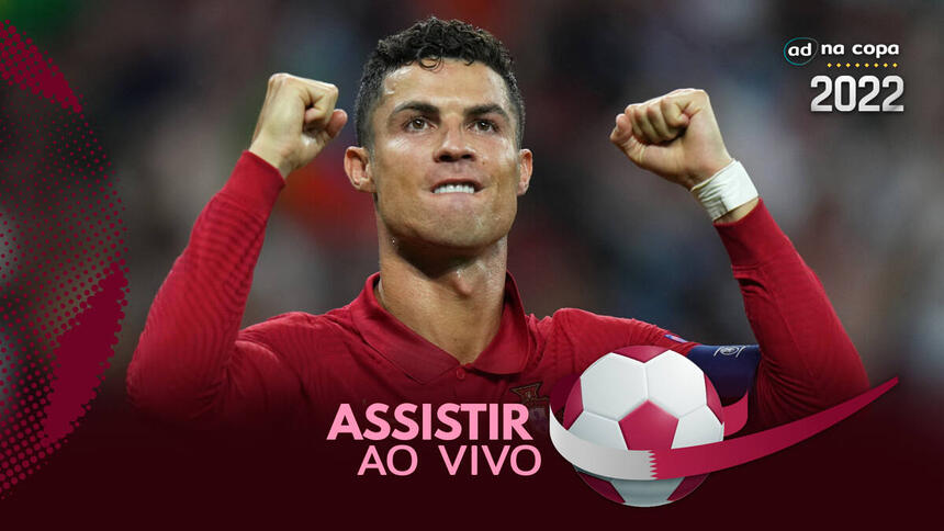 Jogador Cristiano Ronaldo, com a camisa de Portugal,, na arte onde assistir ao jogo Portugal x Gana