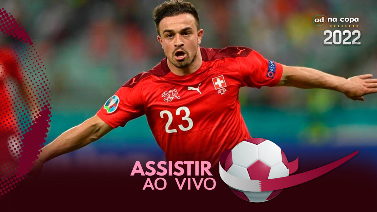 Jogador Shaqiri, com a camisa da Suíça, na arte onde assistir ao jogo Suíça x Camarões