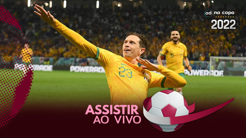 Jogador Craig Goodwin, com a camisa da Austrália, na arte onde assistir ao jogo Austrália x Tunísia