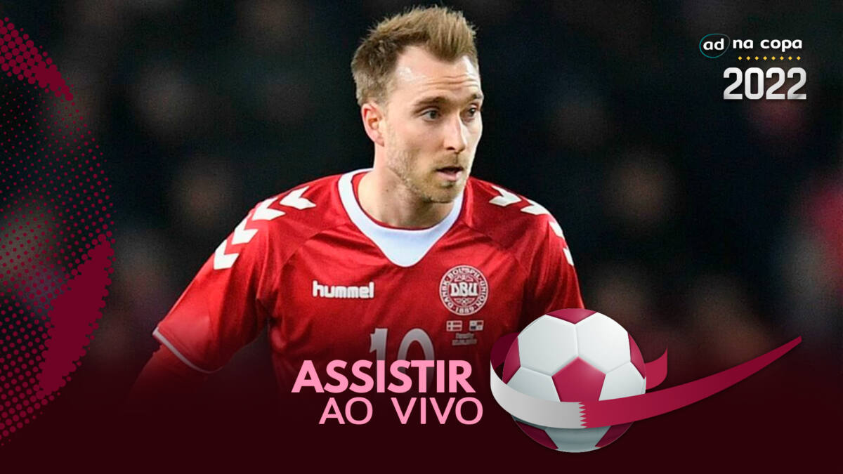 Jogador Eriksen, com a camisa da Dinamarca, na arte onde assistir ao jogo Dinamarca x Tunísia