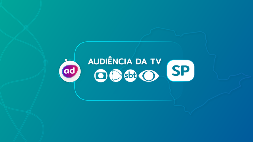 Arte gráfica dos Consolidados de Audiência da TV com os logos da TV Globo, Record TV, SBT e Band em São Paulo