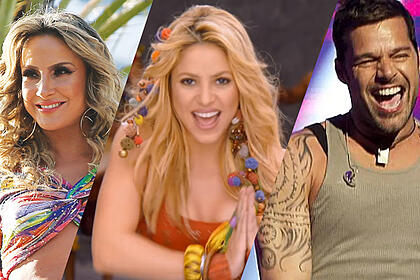 Montagem com fotos de Claudia Leitte, Shakira e Ricky Martin