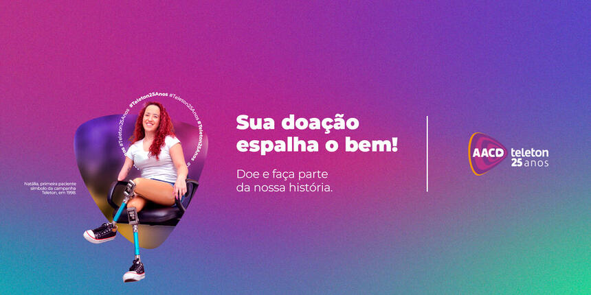 Arte de divulgação do Teleton 2022 com Natália, primeira paciente símbolo da campanha