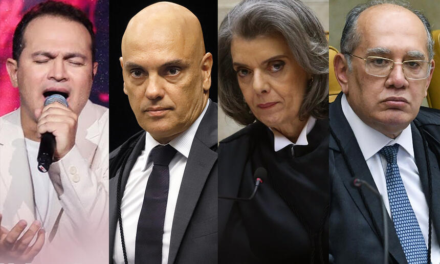 Montagem de fotos de Davi Sacer com Alexandre de Moraes, Carmem Lúcia e Gilmar Mendes