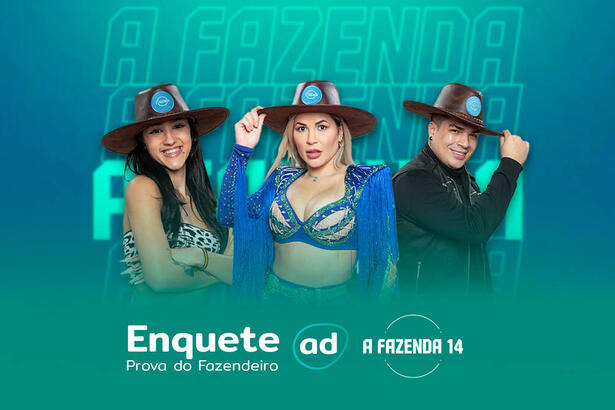 Bia Miranda, Deolane e Lucas na arte da enquete da 8ª Prova do Fazendeiro de A Fazenda 14