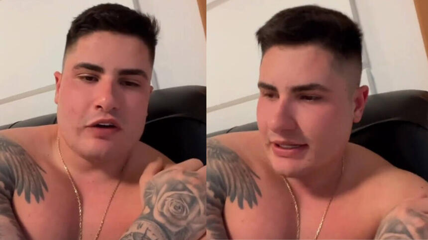 Lucas Souza sem cama, em trecho de um vídeo nos stories do Instagram