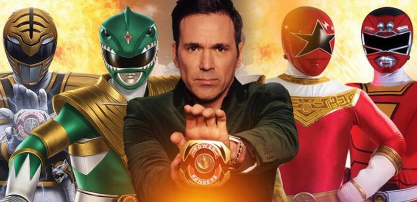 Montagem de Jason David Frank com todos seus personagens em Power Rangers