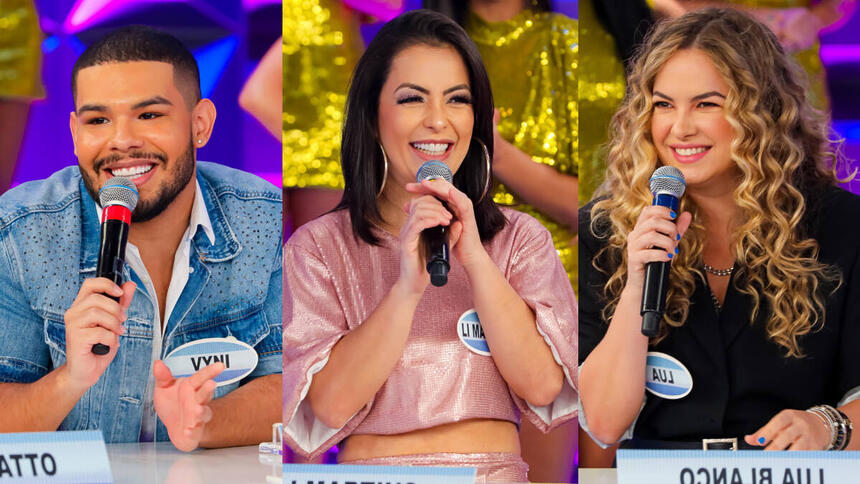 Vyni, Li Martins e Lua Blanco em uma montagem, em trechos do Programa Silvio Santos