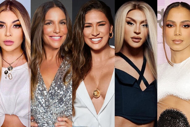 Montagem com fotos de Gkay, Ivete Sangalo, Simone, Pabllo Vittar e Anitta