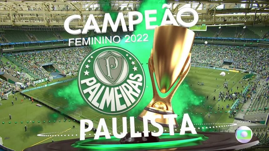 Arte do Palmeiras Campeão do Paulistão feminino, com um taça e fumaça verde