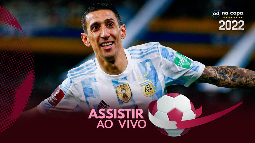 Jogador Di María, com a camisa da Argentina, na arte de onde assistir ao jogo Argentina x Austrália