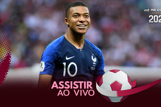 Jogador Mbappé, com a camisa da França, na arte de onde assistir ao jogo Argentina x França