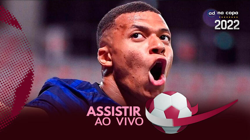 Jogador Mbappé, com a camisa da França, na arte de onde assistir ao jogo França x Polônia