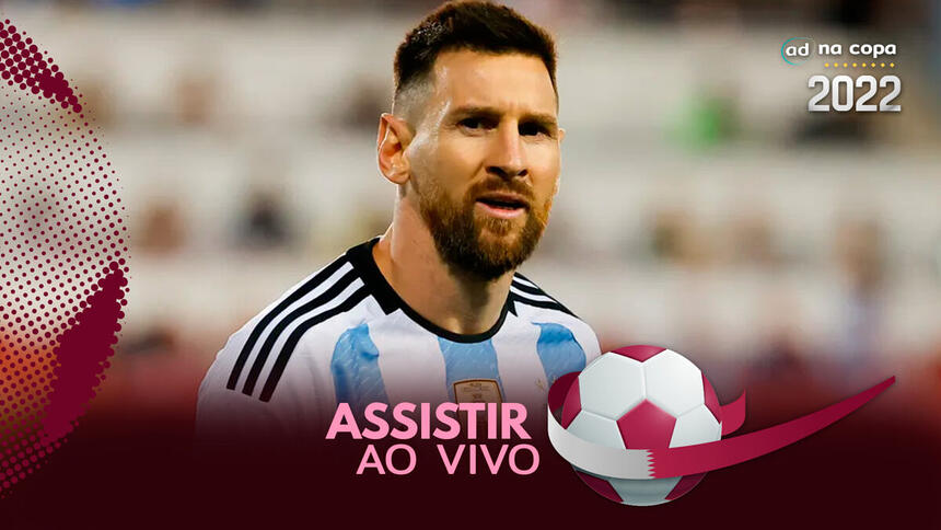 Jogador Messi, com a camisa da Argentina,, na arte de onde assistir ao jogo Holanda x Argentina